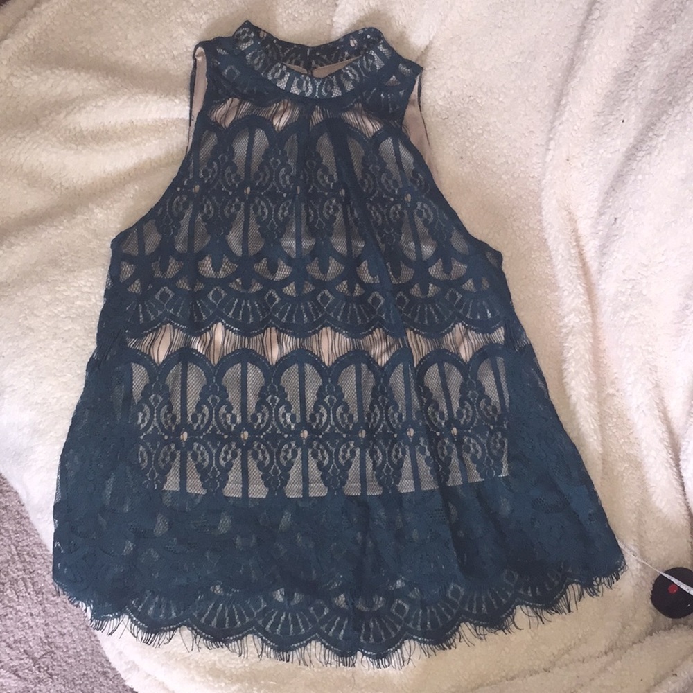 NWT Teal lace halter neck top.